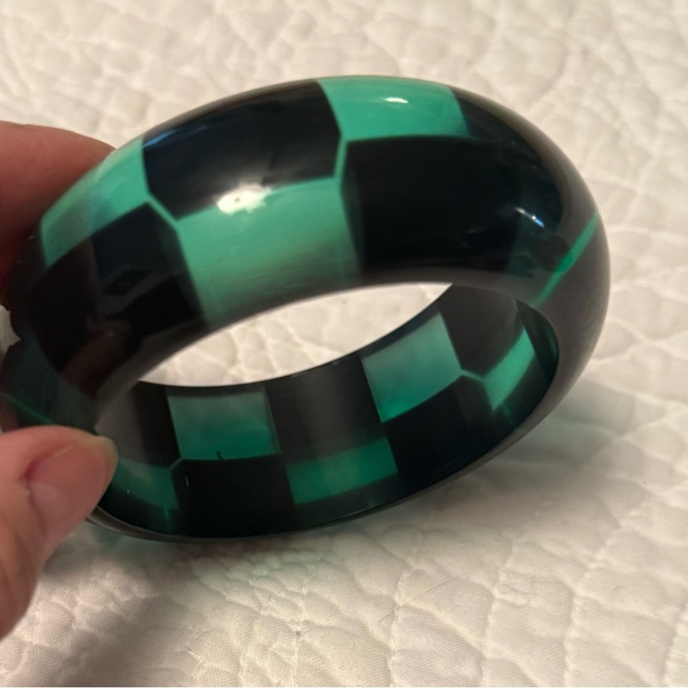 Schultz Teal Translucent And Black Checkered Vint… - image 2